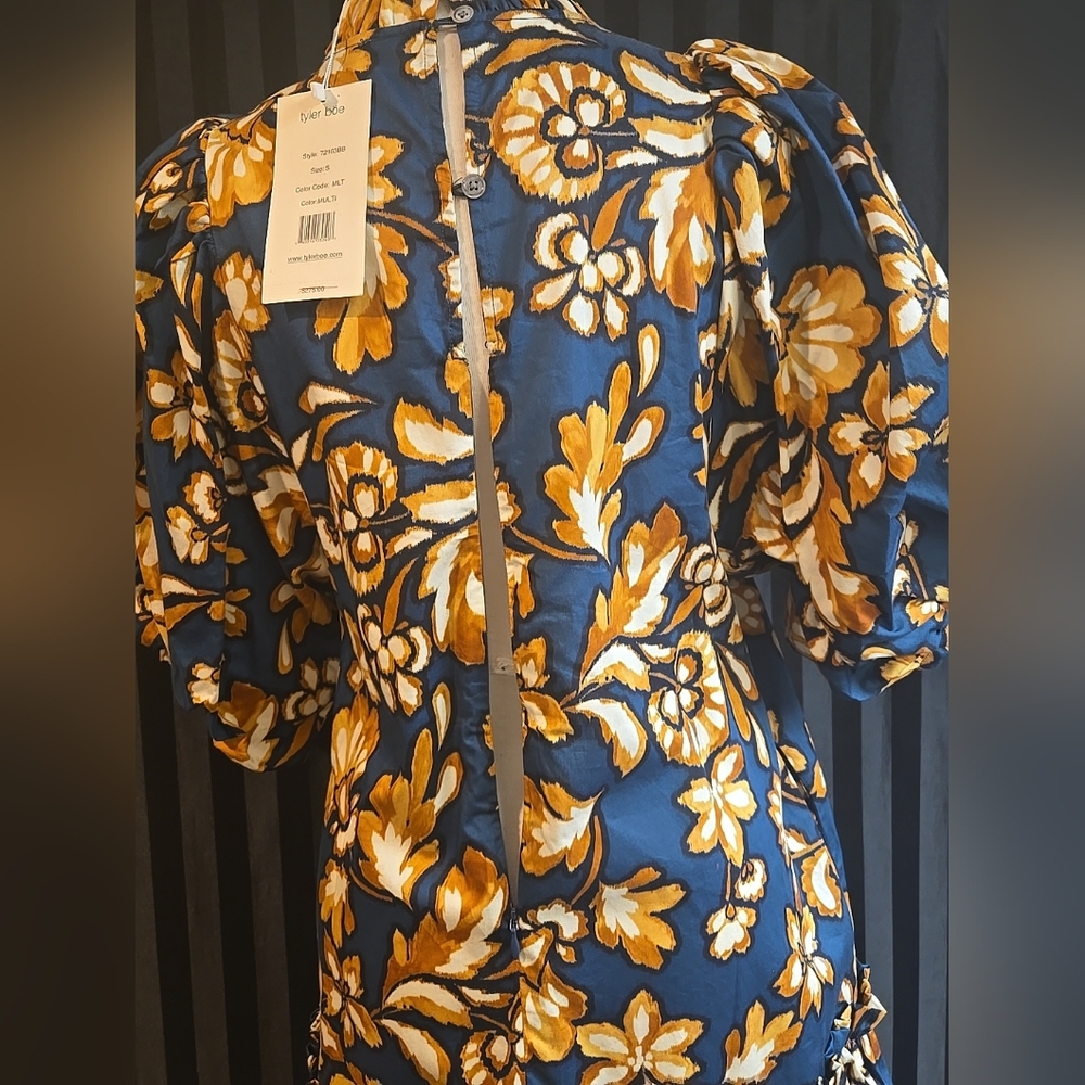 Tyler Boe Women's Small Sammy Grand Floral Dress Navy 100% Cotton With Pockets - Picture 8 of 10